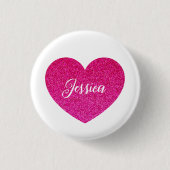 かわいいガーリーピンクのハートパーソナライズされた名 缶バッジ (正面)