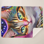 かわいいガーリーピンクのパーソナライズされた猫の名前。 シェルパブランケット (正面(横))