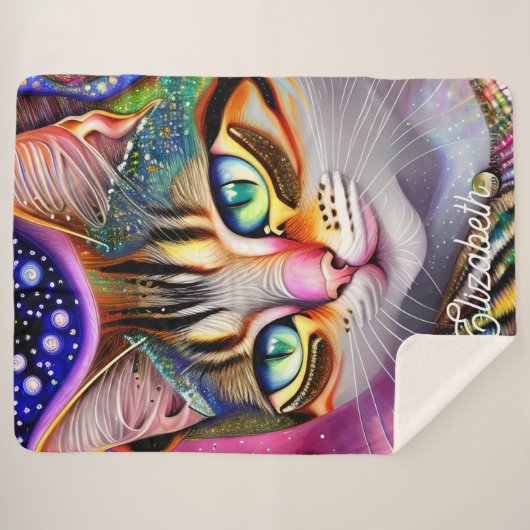 かわいいガーリーピンクのパーソナライズされた猫の名前。 シェルパブランケット (正面(横))