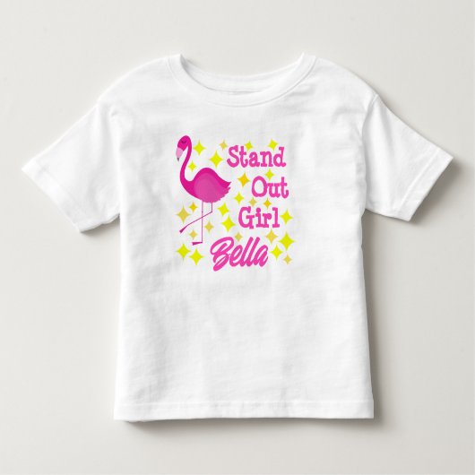 かわいいガーリーピンクのフラミンゴスタンドガール トドラーTシャツ (正面)