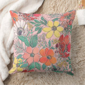 かわいいガーリーピンクのフローラ手描きデザイン クッション (ブランケット)