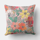 かわいいガーリーピンクのフローラ手描きデザイン クッション (裏面)