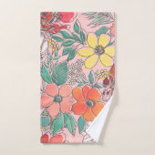 かわいいガーリーピンクのフローラ手描きデザイン バスタオルセット (ハンドタオル)