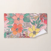 かわいいガーリーピンクのフローラ手描きデザイン バスタオルセット (ハンドタオル)