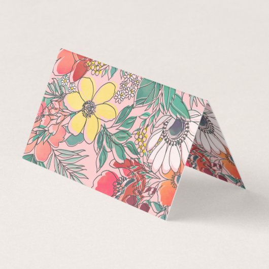 かわいいガーリーピンクのフローラ手描きデザイン 名刺 (裏面)