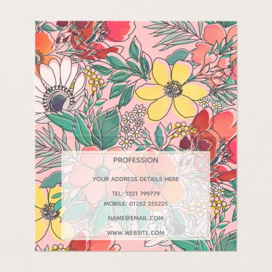 かわいいガーリーピンクのフローラ手描きデザイン 名刺 (内部フラット)