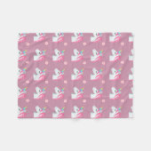 かわいいガーリーピンクのユニコーン花絵文字パターン フリースブランケット (正面(横))