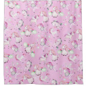 かわいいガーリーピンクのユニコーン虹の水色シャワー シャワーカーテン (正面)