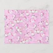 かわいいガーリーピンクのユニコーン虹の水色 ポストカード (正面)