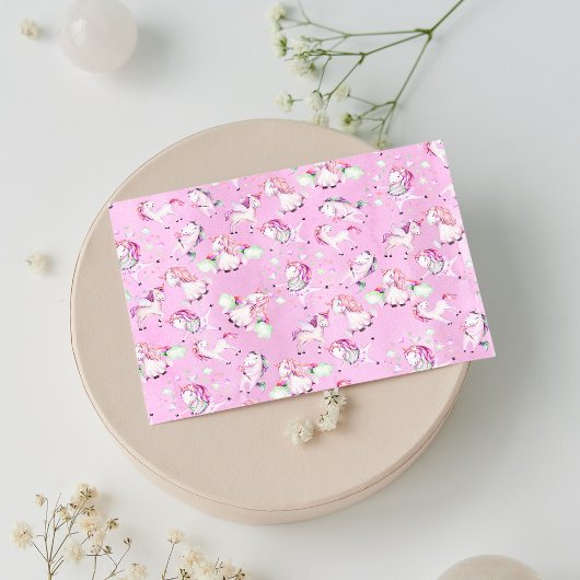 かわいいガーリーピンクのユニコーン虹の水色 ポストカード