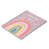 かわいいガーリーピンクのレインボーバタフライ ノートブック (左側)