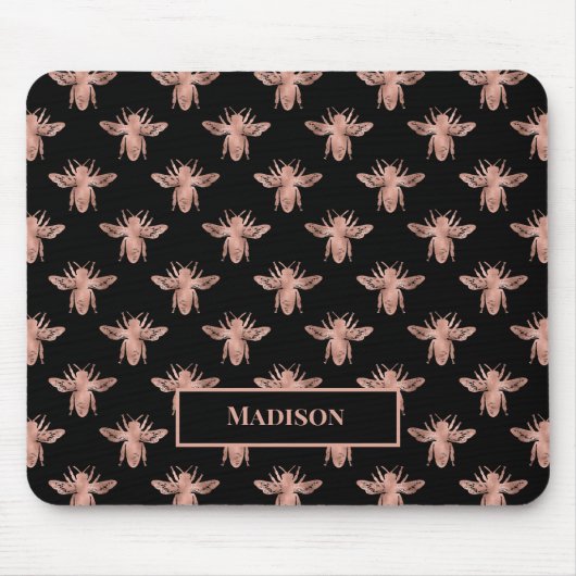 かわいいガーリーピンクのローズ金ゴールドビーズブラックモノグラム マウスパッド (正面)