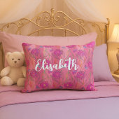 かわいいガーリーピンクの花パタストライプのーン名を追加 アクセントクッション