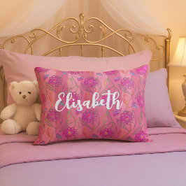 かわいいガーリーピンクの花パタストライプのーン名を追加 アクセントクッション