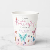 かわいいガーリーピンクの蝶の女の子の赤ちゃんシャワー 紙コップ (裏面)