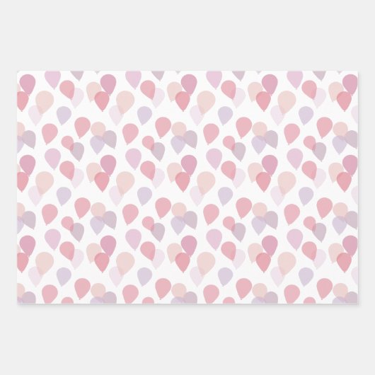 かわいいガーリーピンクの誕生日パーティー風船 ラッピングペーパーシート (正面3)