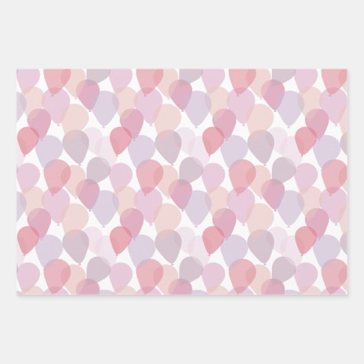 かわいいガーリーピンクの誕生日パーティー風船 ラッピングペーパーシート (正面)