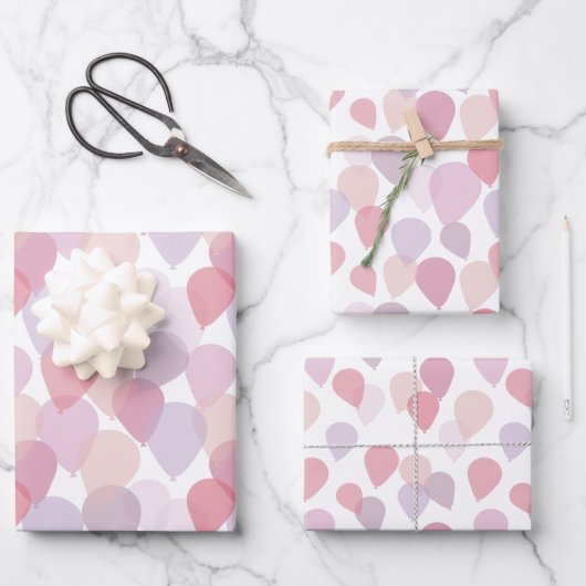 かわいいガーリーピンクの誕生日パーティー風船 ラッピングペーパーシート (正面)