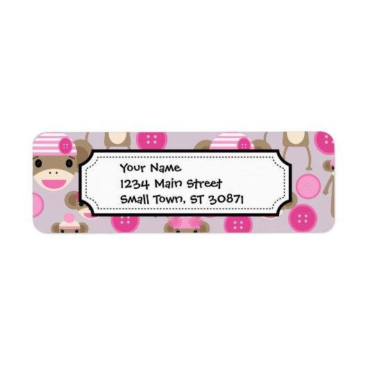 かわいいガーリーピンクの靴下モンキーガールパターンコラージュ ラベル (正面)