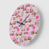 かわいいガーリーピンクの靴下モンキーガールパターンコラージュ ラージ壁時計 (傾斜)