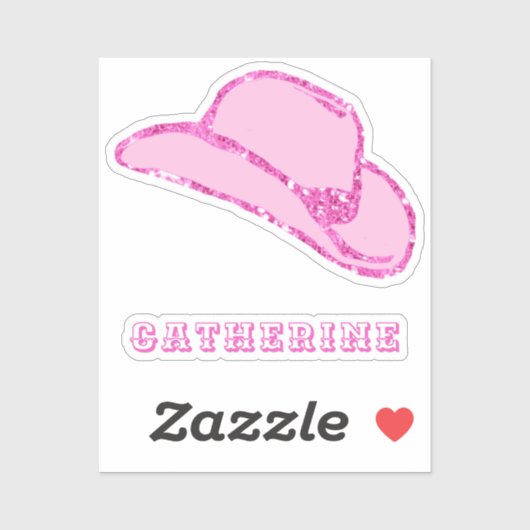 かわいいガーリーピンクグリッター女性のカーボーイハットと名前 シール (シート)