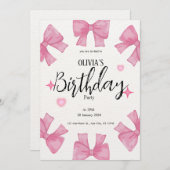 かわいいガーリーピンクグリッター誕生日 招待状 (正面/裏面)