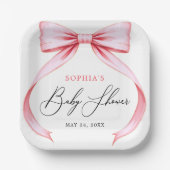 かわいいガーリーピンクコケット弓ベビーシャワー ペーパープレート (正面)