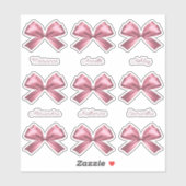 かわいいガーリーピンクサテンの美的な弓の名前 シール (シート)