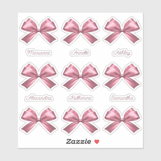 かわいいガーリーピンクサテンの美的な弓の名前 シール (シート)