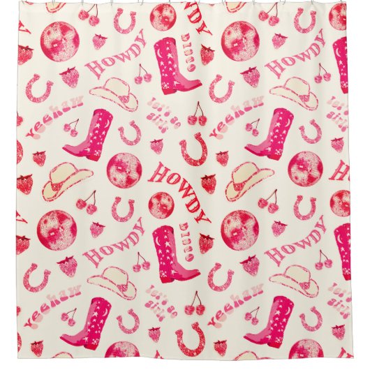 かわいいガーリーピンクディスコ女性のカーボーイ美学 シャワーカーテン (正面)