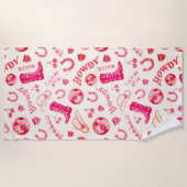 かわいいガーリーピンクディスコ女性のカーボーイ美学 ビーチタオル (正面)