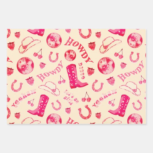 かわいいガーリーピンクディスコ女性のカーボーイ美学 ラッピングペーパーシート (正面3)