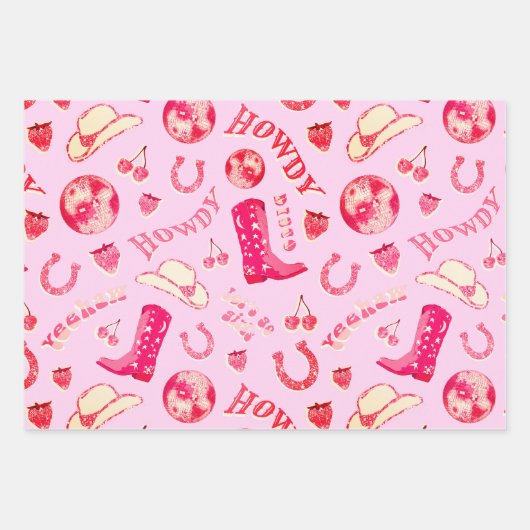 かわいいガーリーピンクディスコ女性のカーボーイ美学 ラッピングペーパーシート (正面2)