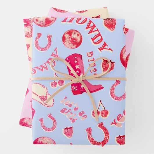 かわいいガーリーピンクディスコ女性のカーボーイ美学 ラッピングペーパーシート (インサイチュ)