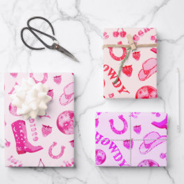 かわいいガーリーピンクディスコ女性のカーボーイ美学 ラッピングペーパーシート