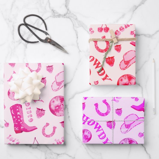 かわいいガーリーピンクディスコ女性のカーボーイ美学 ラッピングペーパーシート (正面)