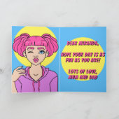 かわいいガーリーピンクヘア10代のガール誕生日 カード (内部)