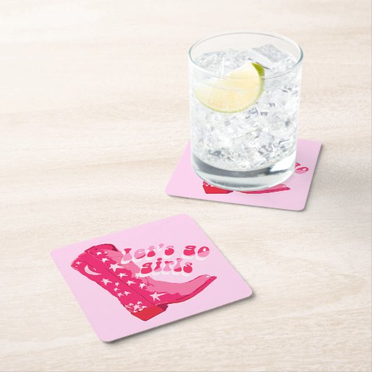 かわいいガーリーピンクレッドディスコ女性のカーボーイブーツ スクエアペーパーコースター (インサイチュ)