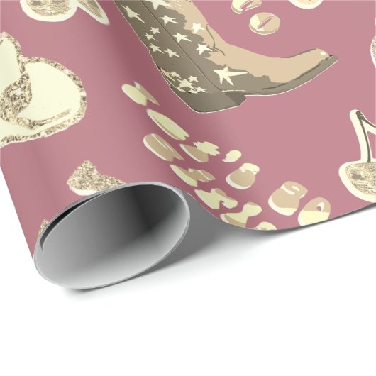 かわいいガーリーピンクローズ金ゴールドディスコ女性のカーボーイ美学 ラッピングペーパー (ロールコーナー)