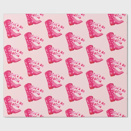 かわいいガーリーピンク女性のカーボーイブーツ女の子を行こう ラッピングペーパー (フラット)