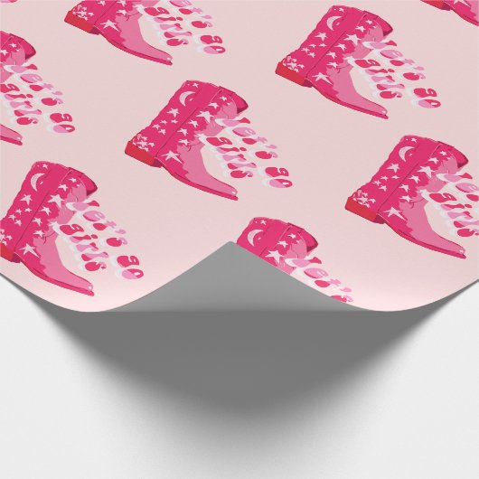 かわいいガーリーピンク女性のカーボーイブーツ女の子を行こう ラッピングペーパー (角)
