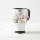 かわいいガーリーピンク緑のカップケーキユニコーンパターン トラベルマグ (正面右)