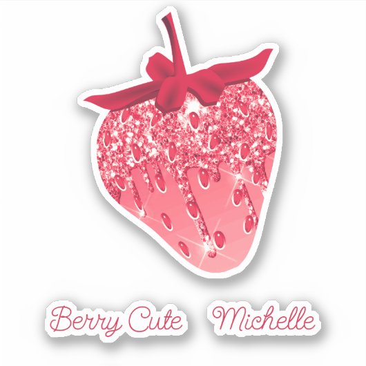 かわいいガーリーピンク美学グリッターストロベリーネーム シール (正面)