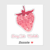 かわいいガーリーピンク美学グリッターストロベリーネーム シール (シート)