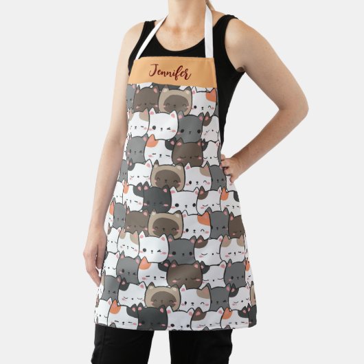 かわいいガーリーファーストネームのクリスマス猫イラストレーション エプロン (インサイチュ)