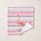 かわいいガーリーフラミンゴかわいいストライプホテル バスタオルセット (ウォッシュタオル)