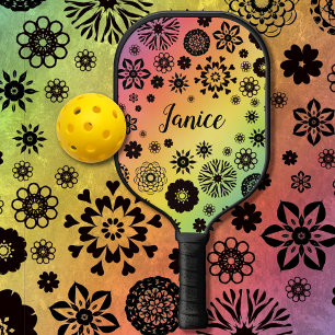 かわいいガーリーフローラカッコいいレインボーカスタマイズ可能な名前 ピックルボールラケット