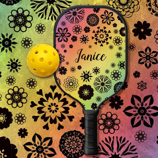 かわいいガーリーフローラカッコいいレインボーカスタマイズ可能な名前 ピックルボールラケット