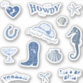 かわいいガーリーブルー沿岸女性のカーボーイ美学 シール (正面)