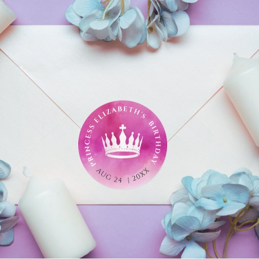 かわいいガーリープリンセスクラウンピンク白い水色 ラウンドシール
